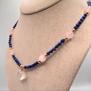 Lapiz lazuli and rose quartz, necklace and bracelet set.